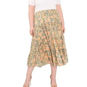 1. STATE Plus Size Chintz Vines Print Elastic Tiered Challis A-Line Midi Skirt